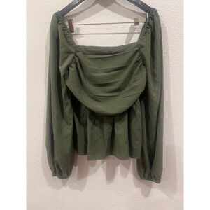 Shein Long Sleeve Ruched Square Neck Ruffle Hem Peplum Blouse Top L
